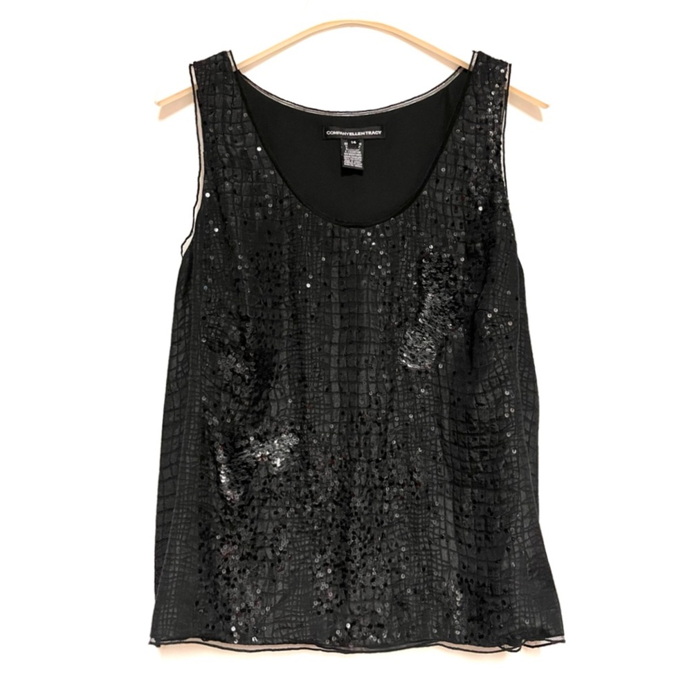 Company Ellen Tracy Tank Top Silk Sequin Animal Print Mesh Trim Plus Size 14 1X